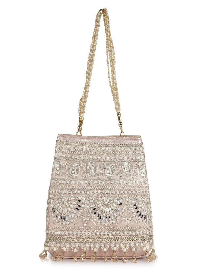 Nevis Stylish Embroidery Unique Desing Traditional Wedding Party Handheld Portli Bag For Women (PINK) - Image 1